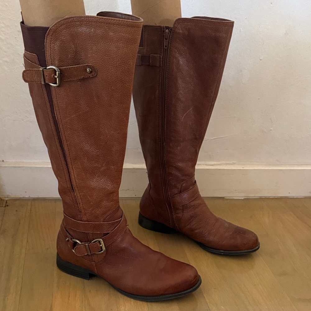 Naturalizer Brown Leather Riding Knee-High Boots - Wide Calf